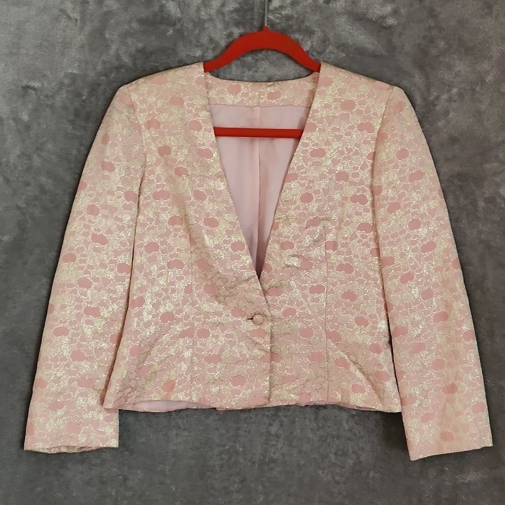 Vintage Style Pink & Gold Brocade Cropped Jacket Blazer Formal Party